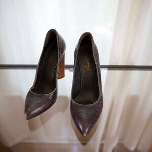 Vintage YSL Croc Leather Pumps with Wooden Heel